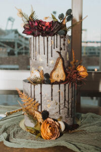 Two tiered cake dried fruit floral